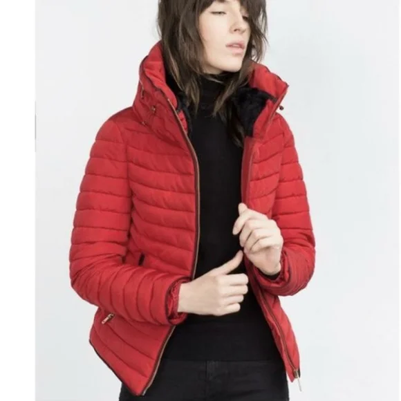 Zara Red Puffer Jacket - Picture 2 of 16